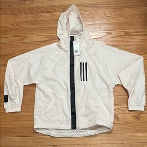 adidas women’s Pale Pink Hooded light jacket with Black Trim